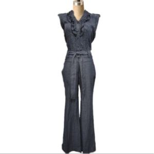 Anthropologie Chambray Jumpsuit Dots and Ruffles